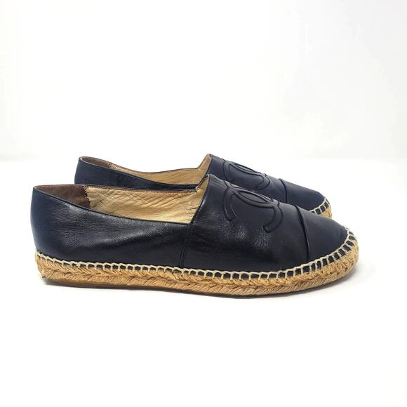Chanel Espadrilles Lambskin Cap Toe Double Stack Cc Flats Slip-On Black 39 US9 - Picture 5 of 14